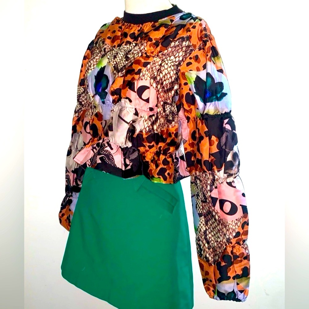 COLLUSION ASOS Crop Blouse Multi Color Mixed Media Size 4